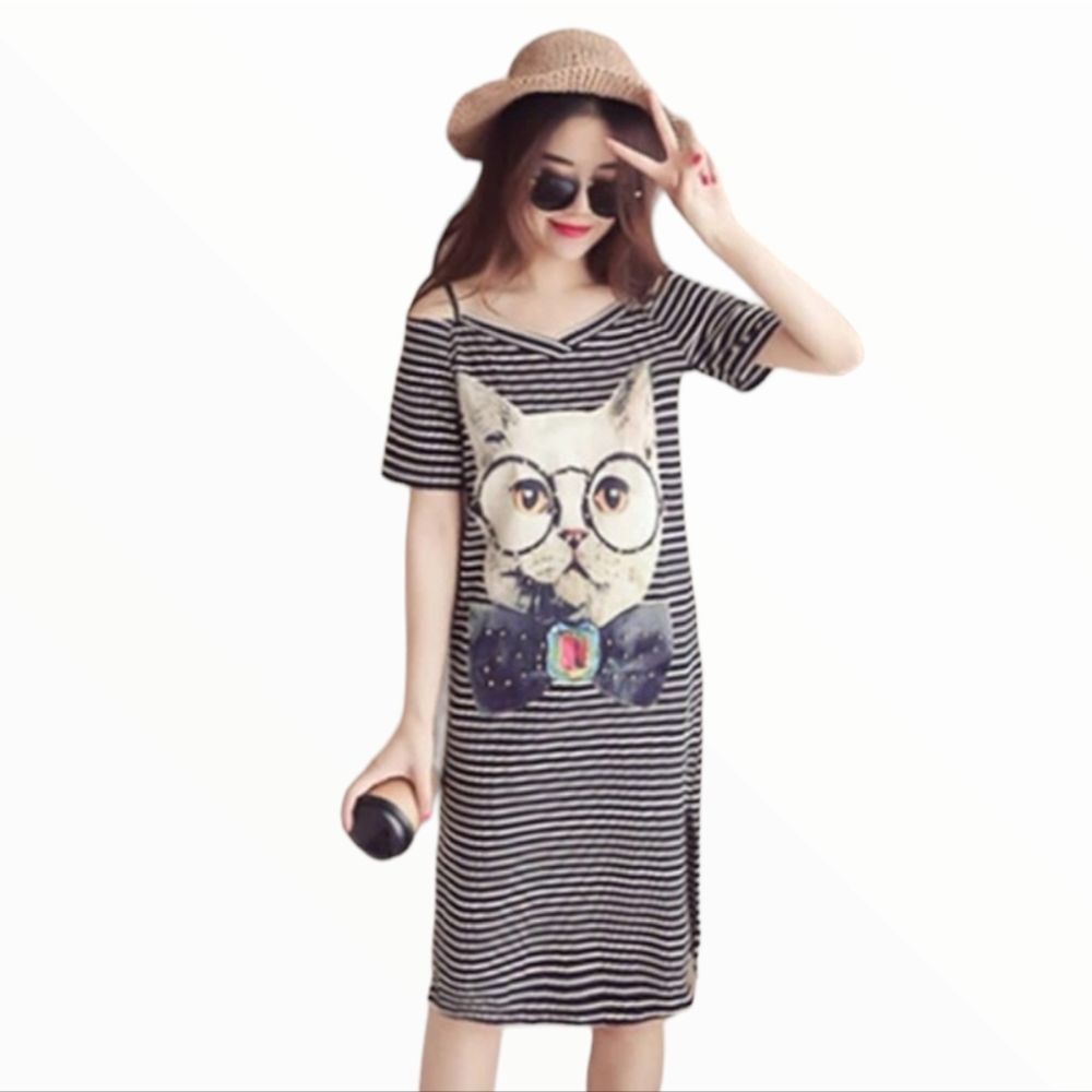 Nlx Stripped Cat Face Novelty Dress